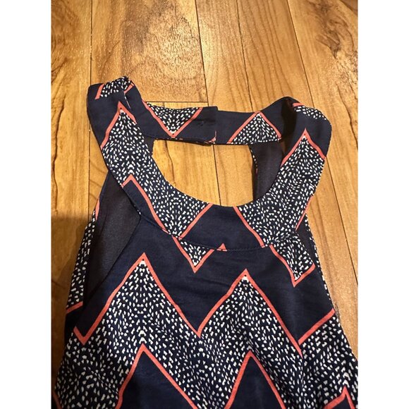 Chevron Maxi Dress NWT Size Small Navy Coral Pink White High Neck Sleeveless Sum - Picture 11 of 14